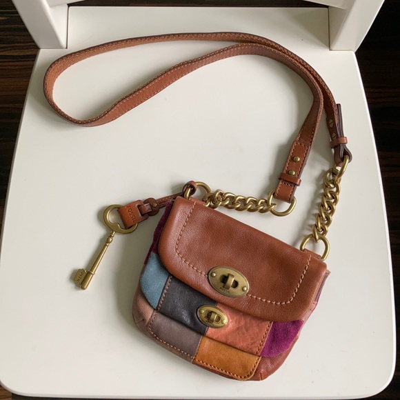 NWOT Fossil Leather & Suede Multi Patchwork Purse - Picture 1 of 7